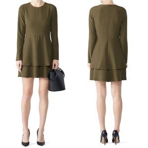 Hutch Olive Green Cami Long Sleeve Tiered Crepe Mini Dress Sz 10